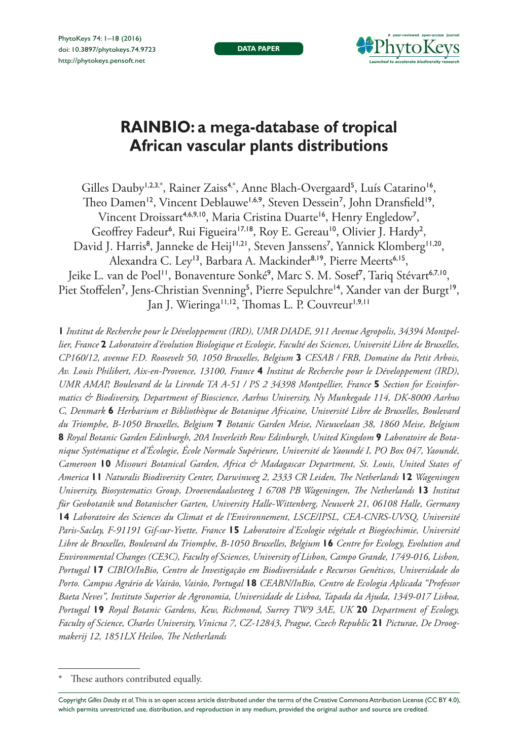 RAINBIO: a Mega-Database of Tropical African Vascular Plants Distributions