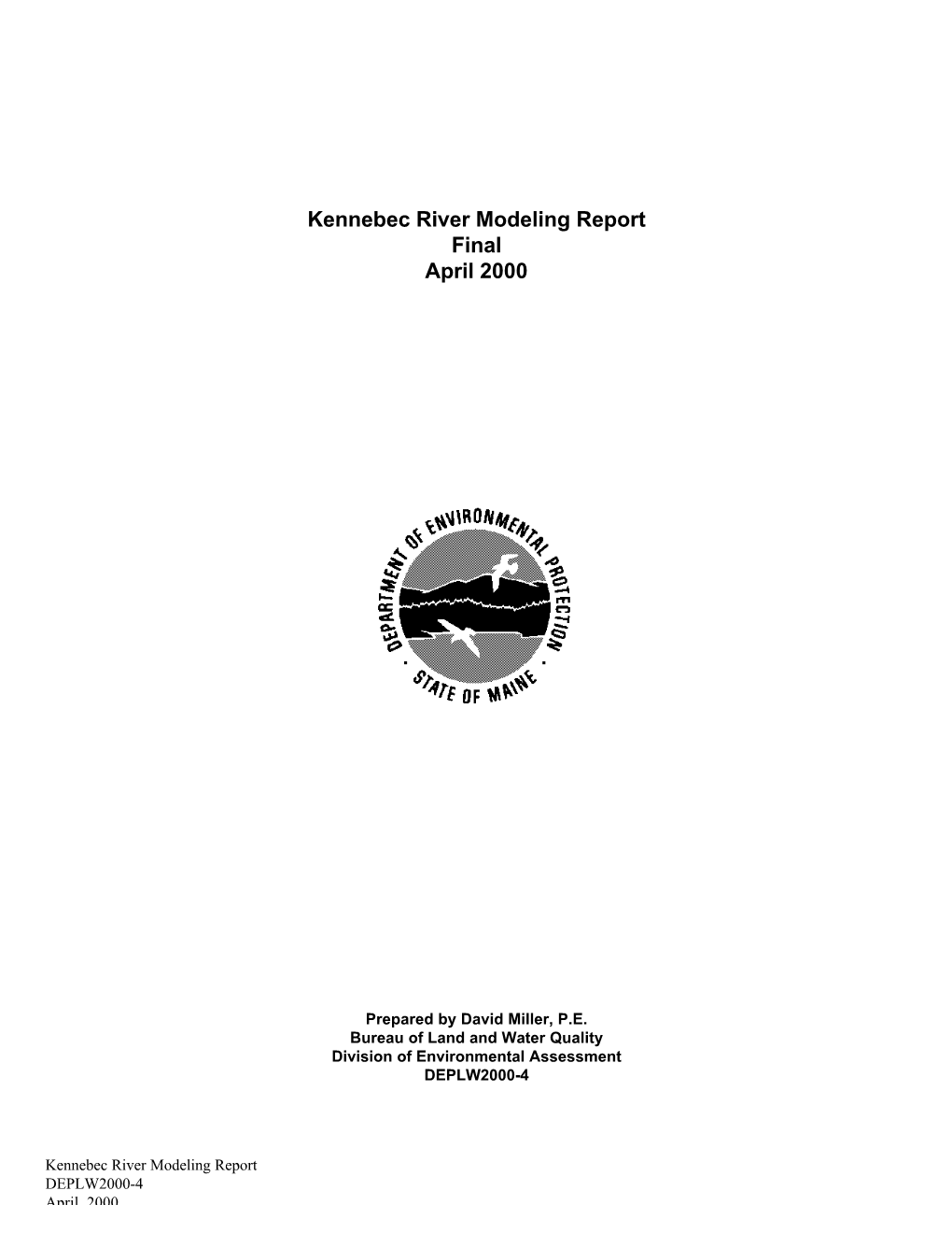 Kennebec River Modeling Report Final April 2000