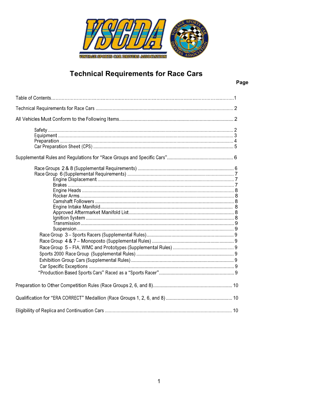 Technical Requirements for Race Cars Page
