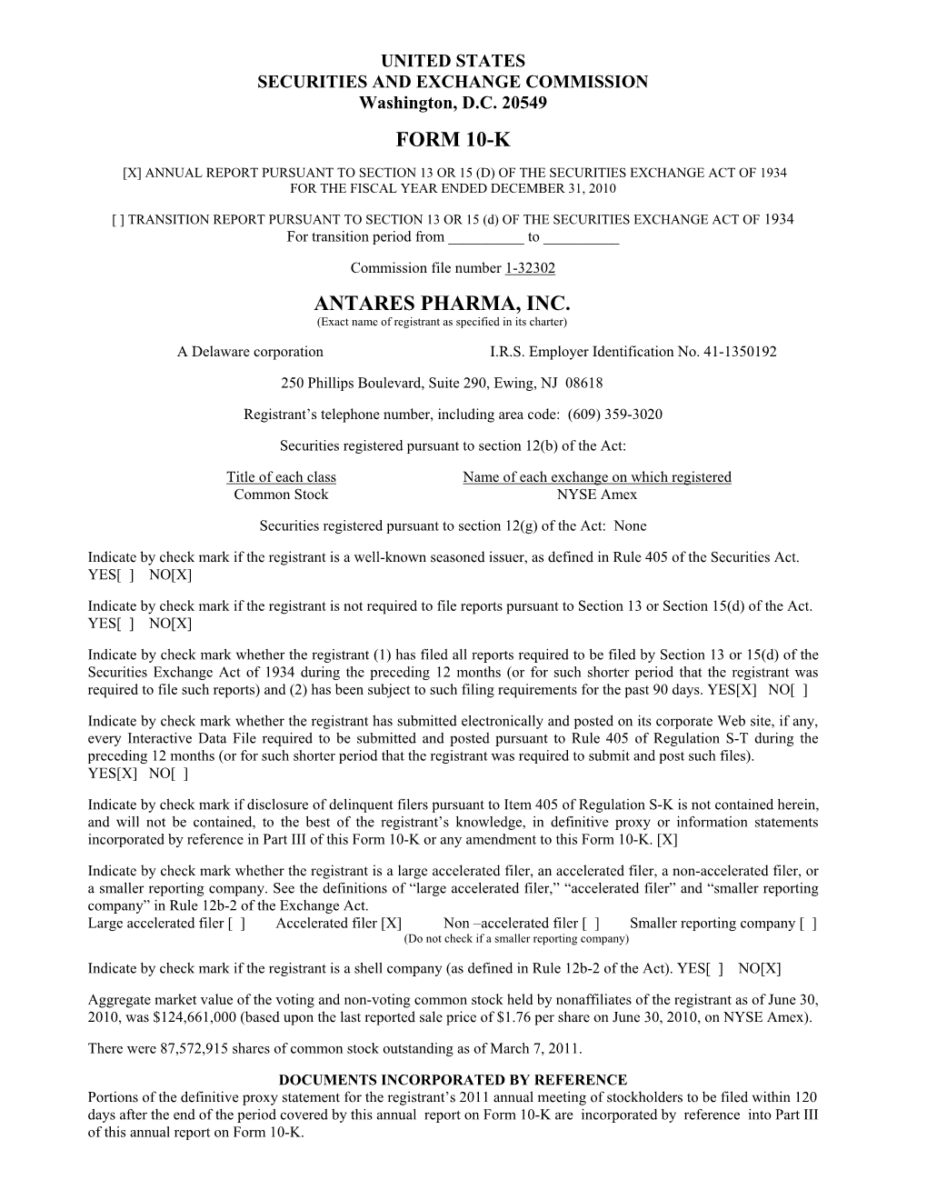 Form 10-K Antares Pharma, Inc