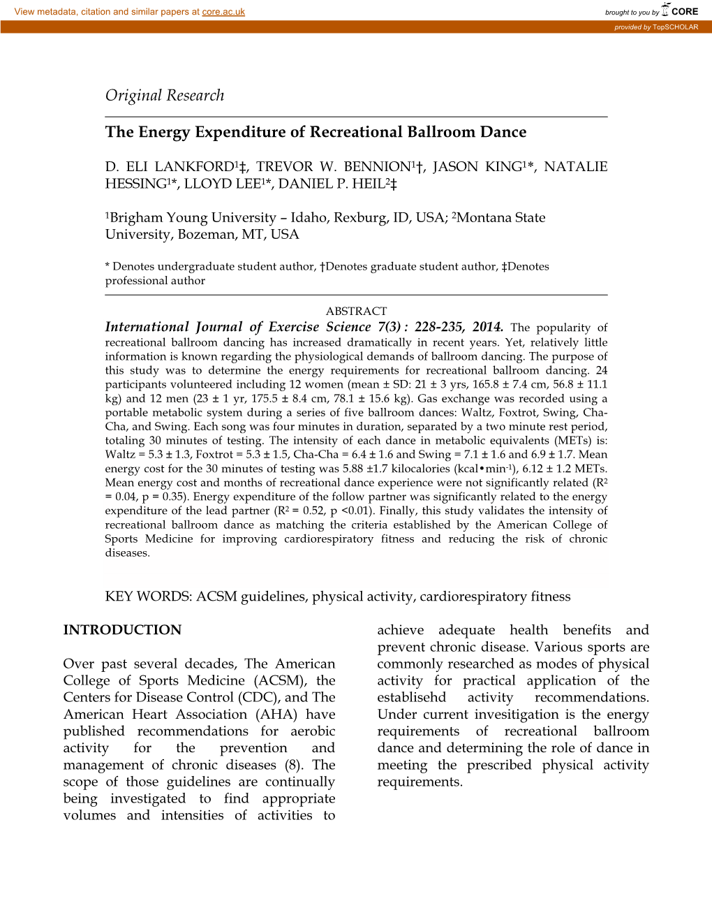 The Energy Expenditure of Recreational Ballroom Dance