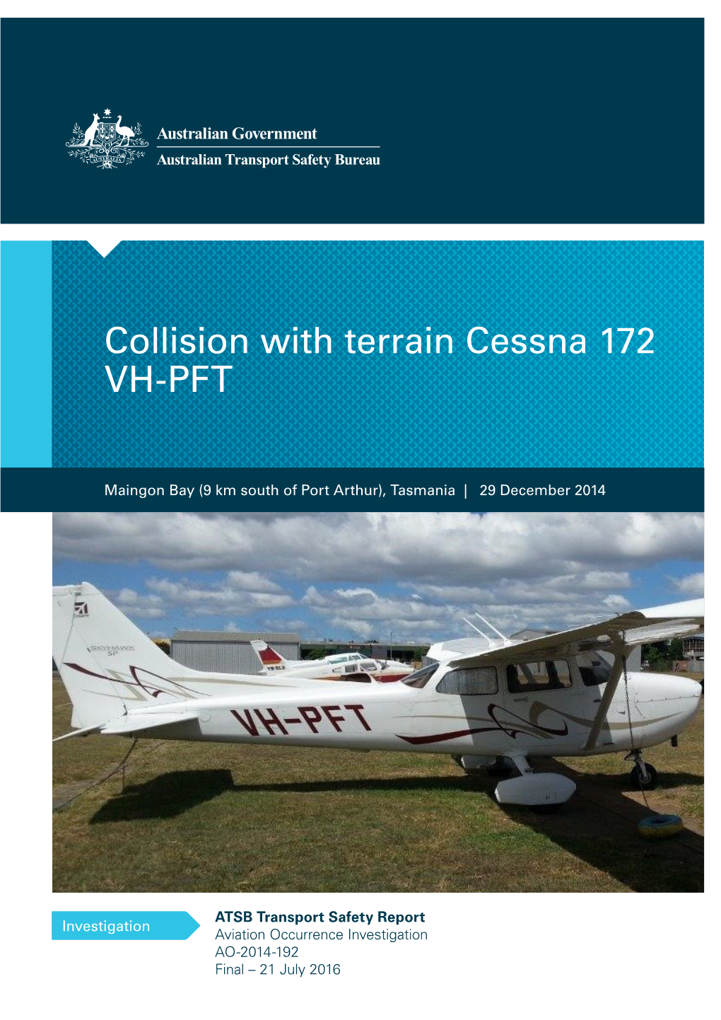 Collision with Terrain Cessna 172 VH-PFT, Maingon Bay (9 Km South of Port Arthur), Tasmania, 29 December 2014