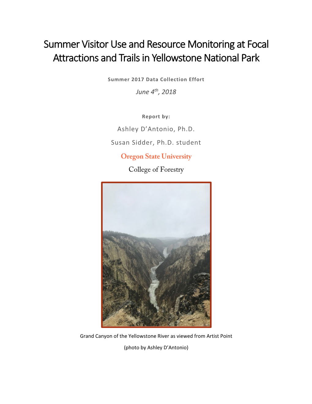 Summer Visitor Use and Resource Monitoring at Focal Attractions and Trails in Yellowstone National Park