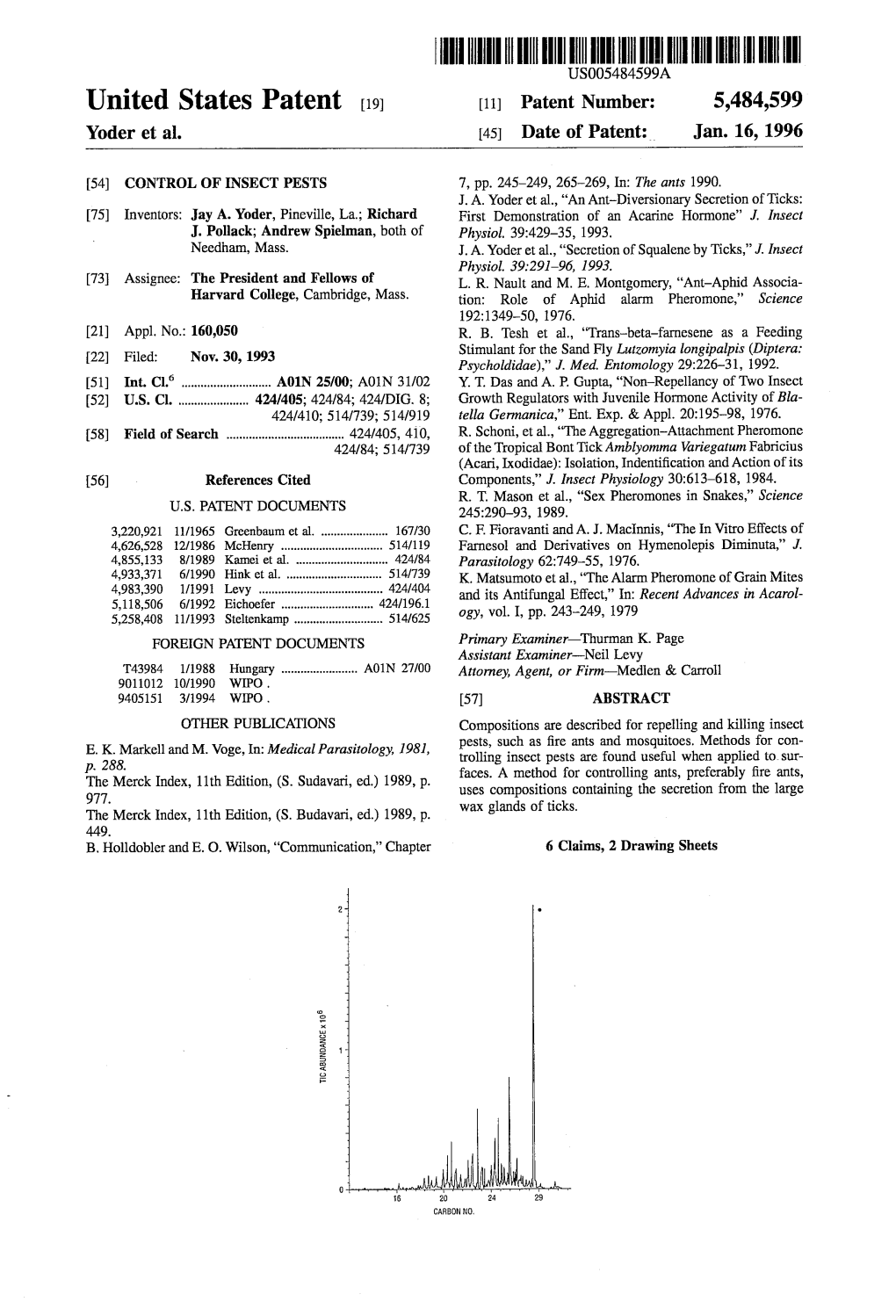 United States Patent (19 11) Patent Number: 5,484,599 Yoder Et Al