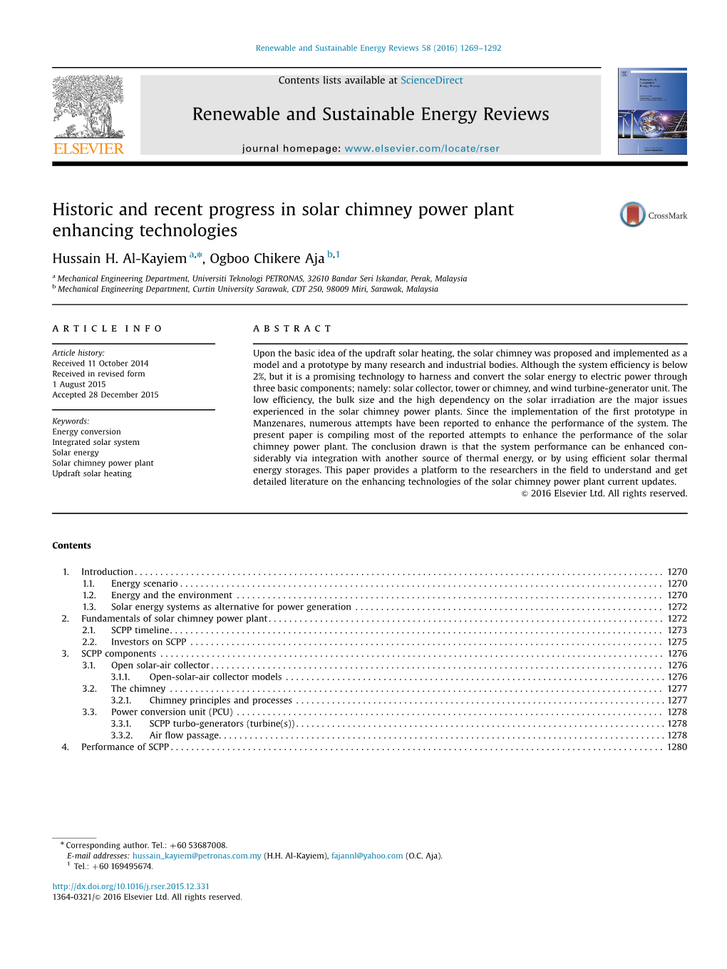 Historic and Recent Progress in Solar Chimney Power Plant Enhancing Technologies