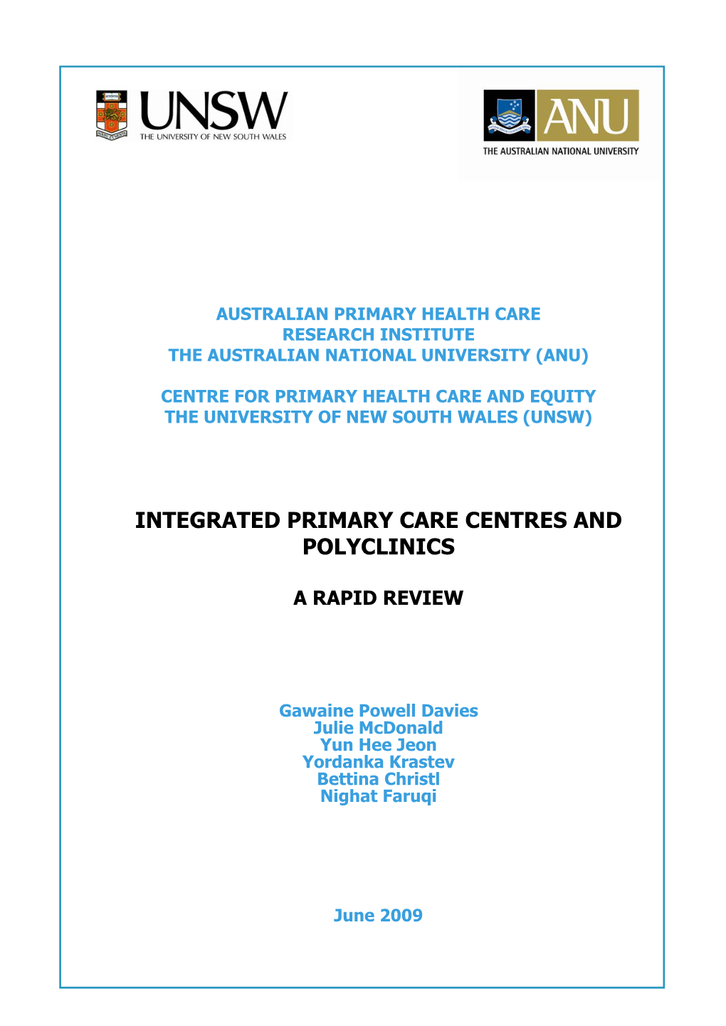 Rapid Review: Integrated Primary Care Centres