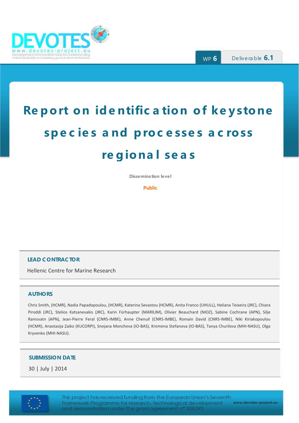 Report on Identification of Keystone Species and Processes Across Regional Seas