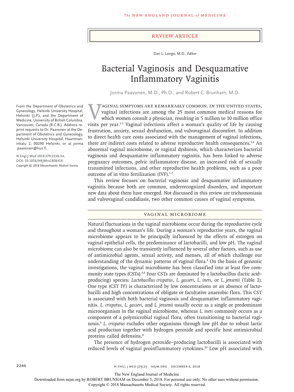 Bacterial Vaginosis and Desquamative Inflammatory Vaginitis