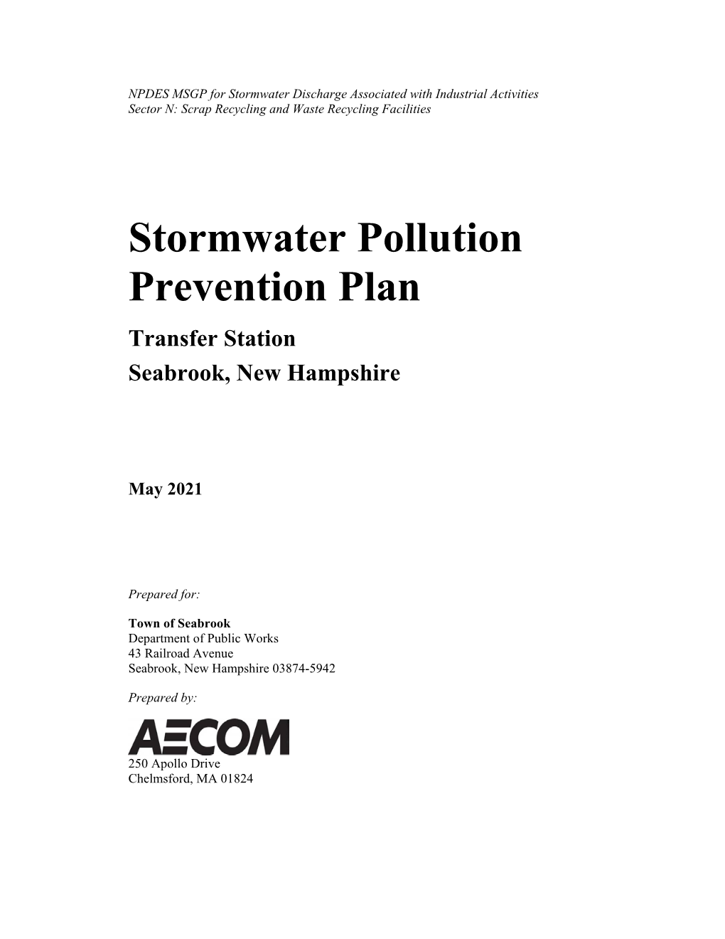 Transfer Station Stormwater Pollution Prevention Plan