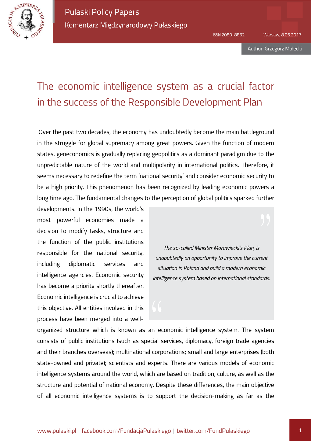 The Economic Intelligence System As a Crucial Factor in the Success of the Responsible Development Plan