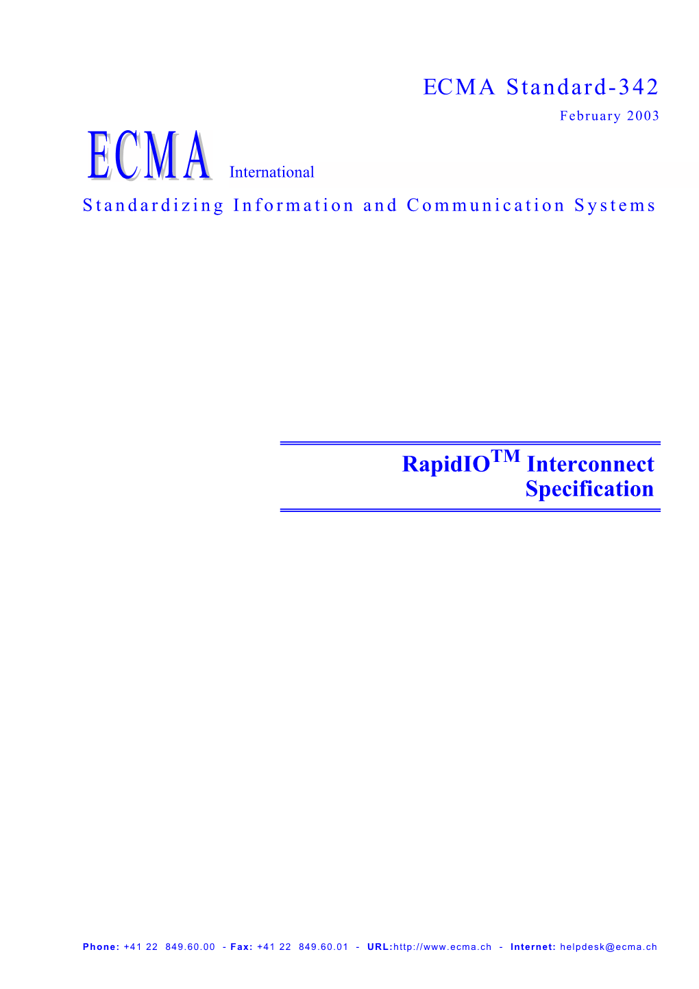 ECMA Standard-342 Rapidio Interconnect Specification