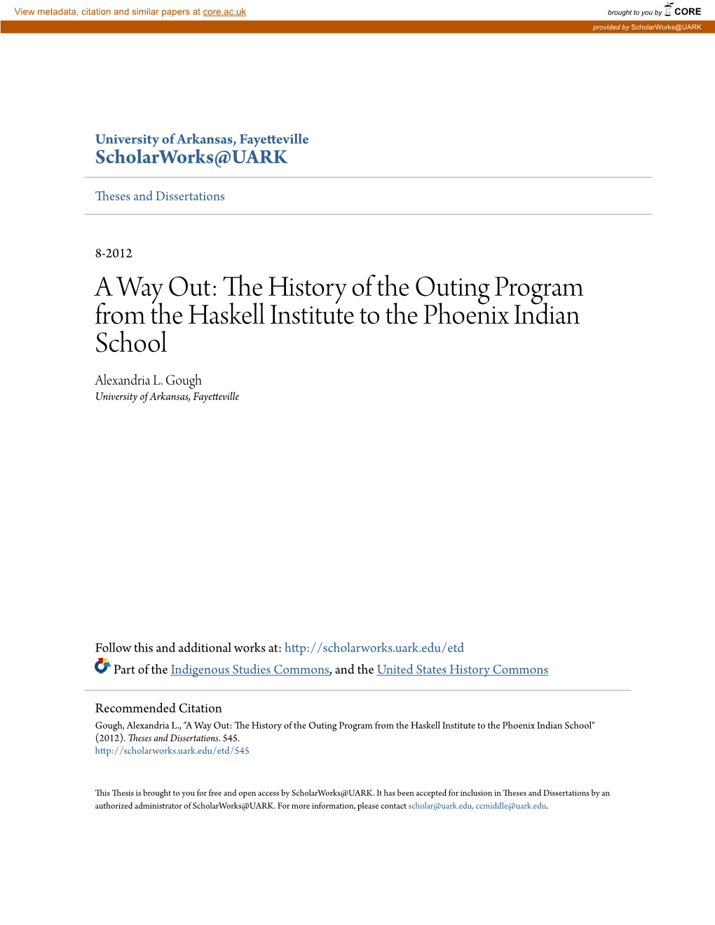 The History of the Outing Program from the Haskell Institute to the Phoenix Indian School