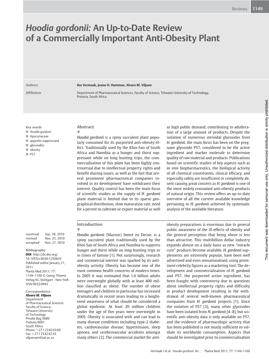 Hoodia Gordonii: an Up-To-Date Review of a Commercially Important Anti-Obesity Plant