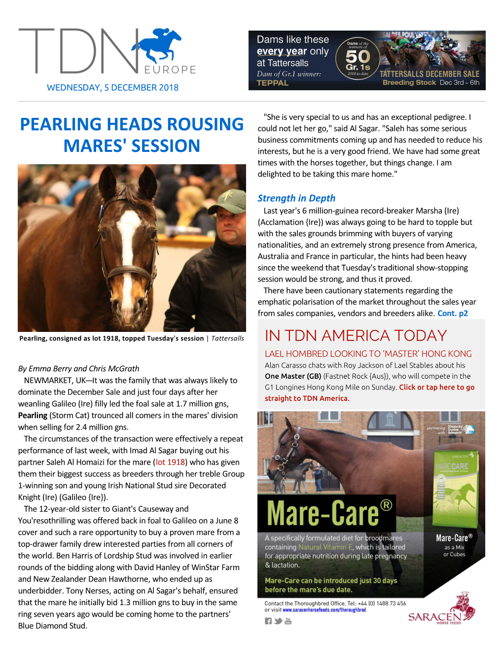Pearling Heads Rousing Mares' Session
