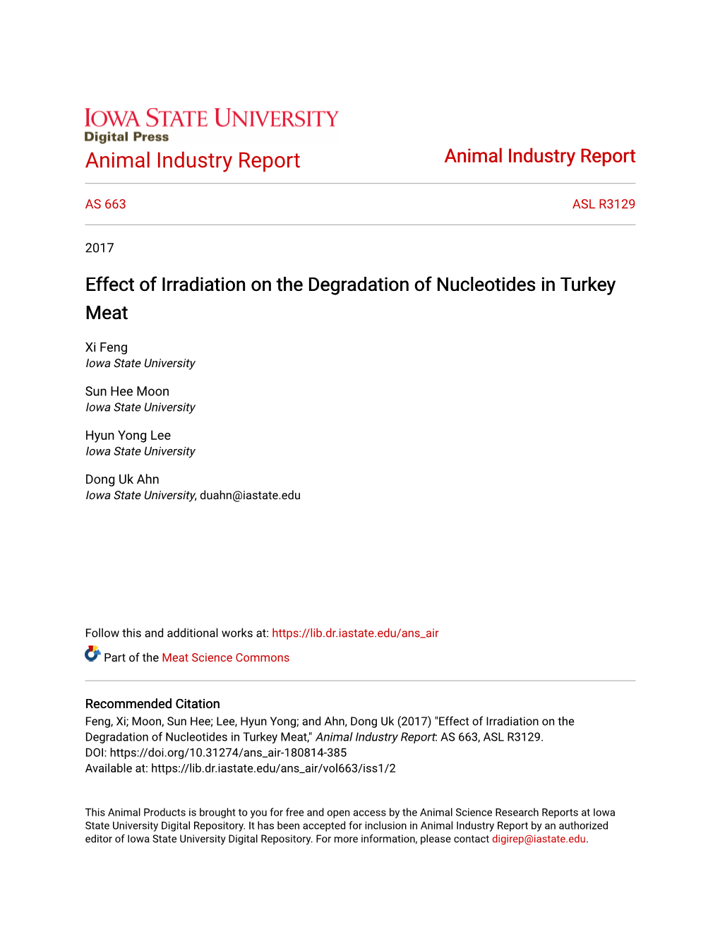 Effect of Irradiation on the Degradation of Nucleotides in Turkey Meat