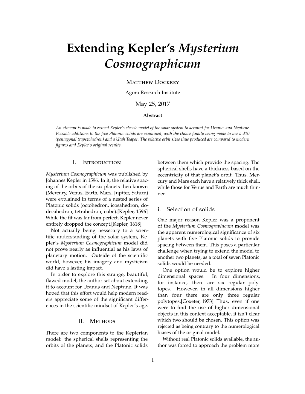Extending Kepler's Mysterium Cosmographicum