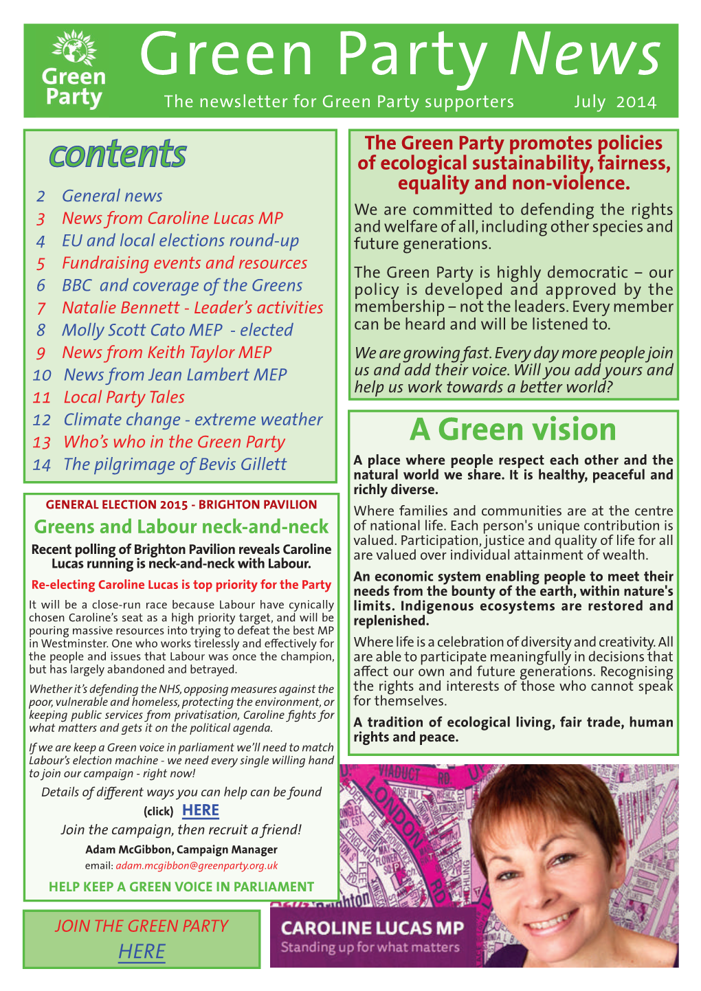 Green Party News the Newsletter for Green Party Supporters July 2014