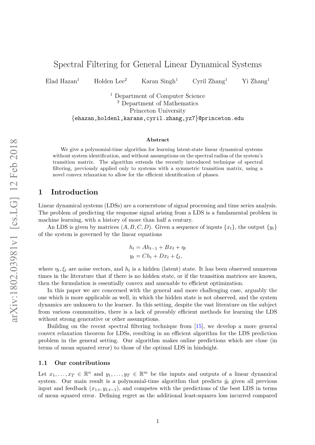 Spectral Filtering for General Linear Dynamical Systems