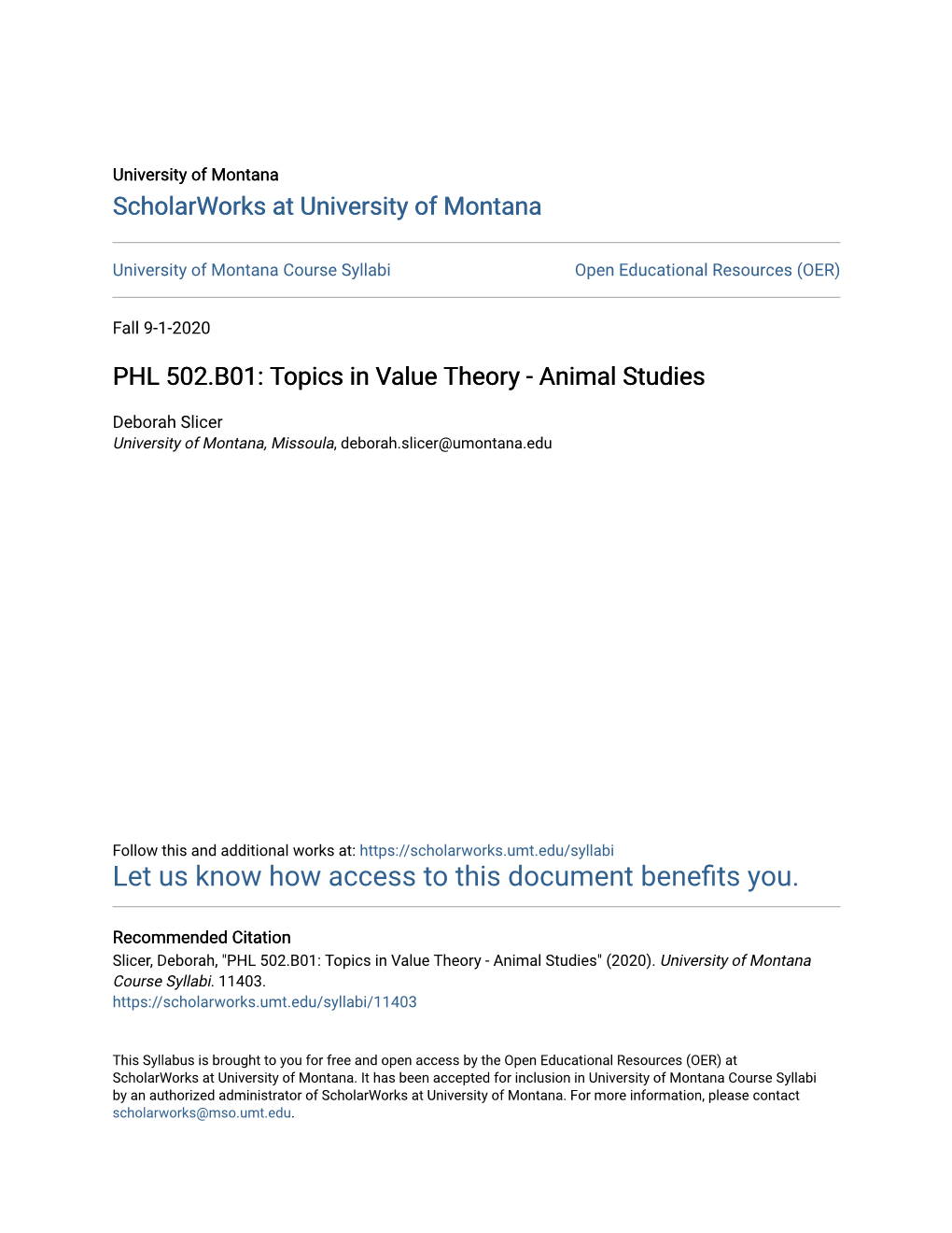 PHL 502.B01: Topics in Value Theory - Animal Studies