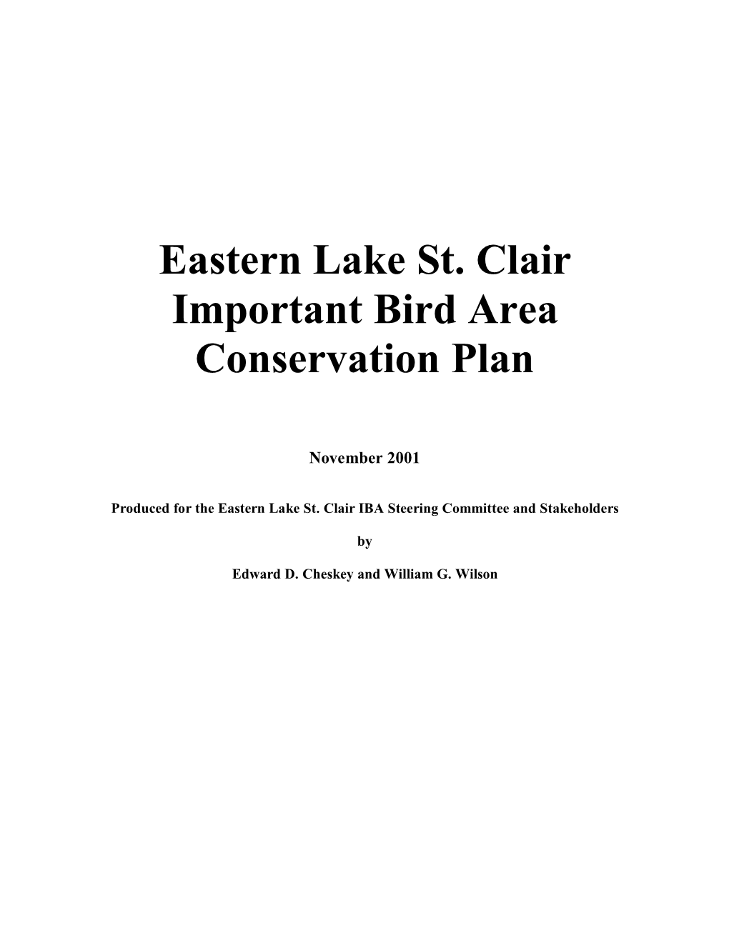 Eastern Lake St. Clair Important Bird Area Conservation Plan