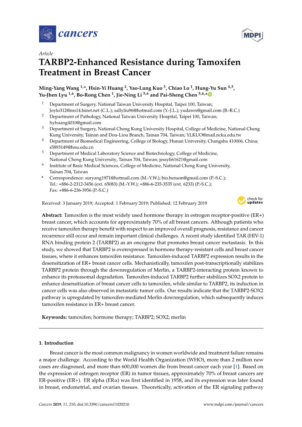 TARBP2-Enhanced Resistance During Tamoxifen Treatment in Breast Cancer