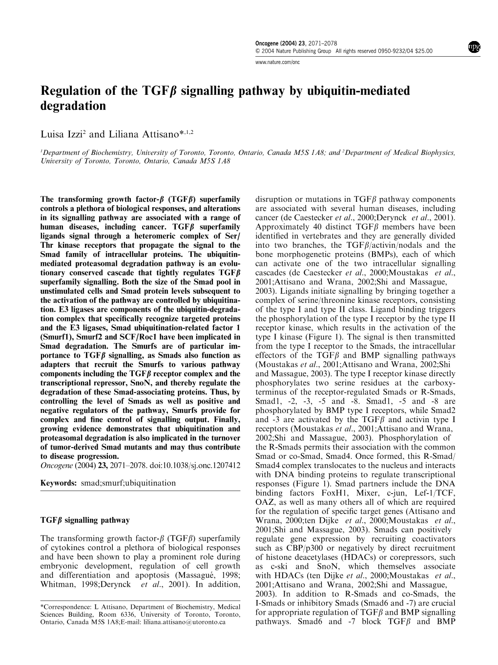 Regulation of the Tgfb Signalling Pathway by Ubiquitin-Mediated Degradation
