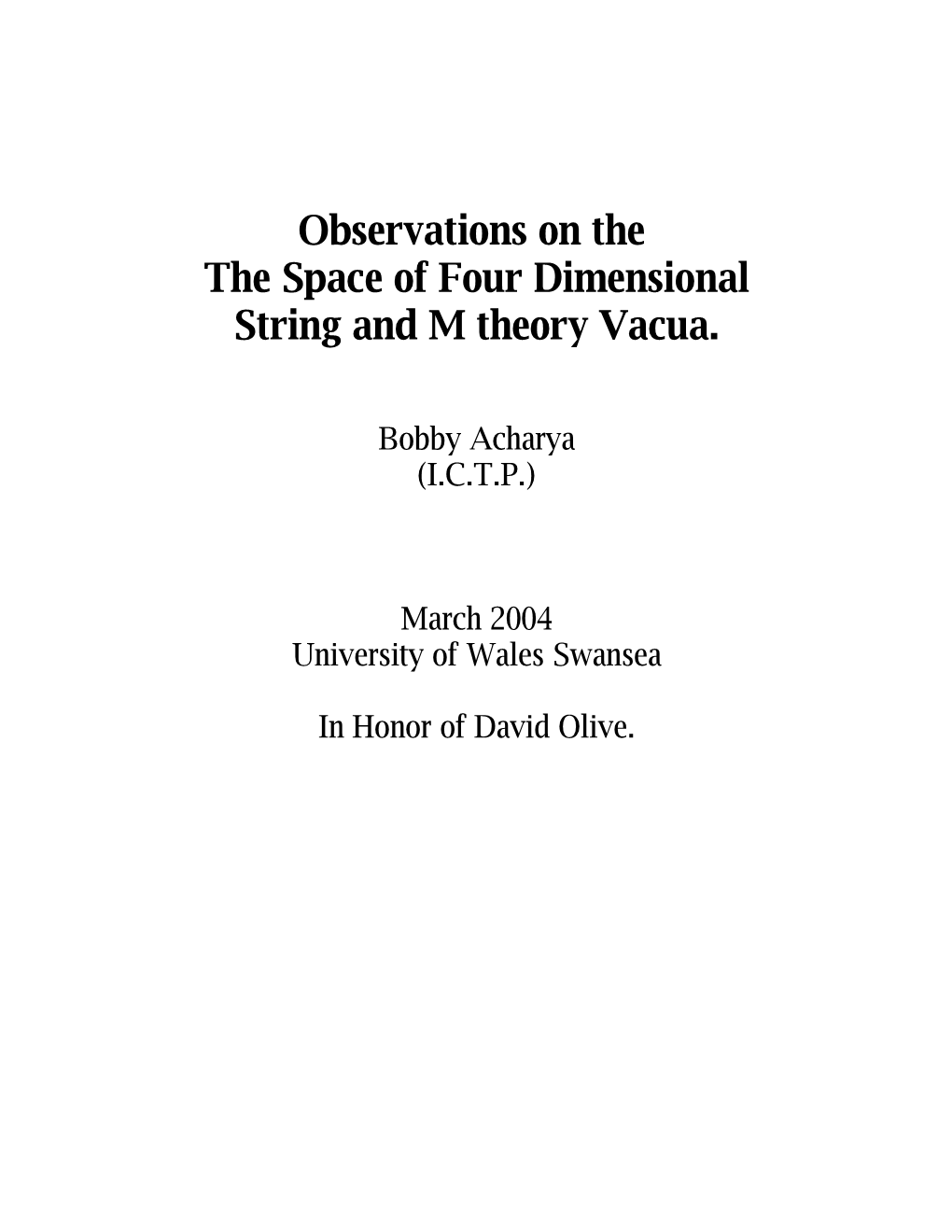 Observations on the the Space of Four Dimensional String and M Theory Vacua