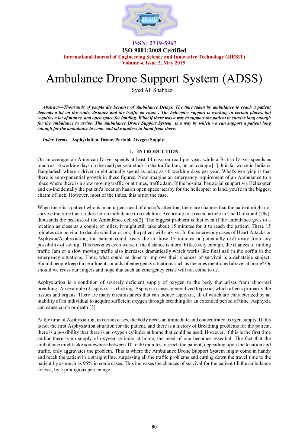 Ambulance Drone Support System (ADSS) Syed Ali Shahbaz