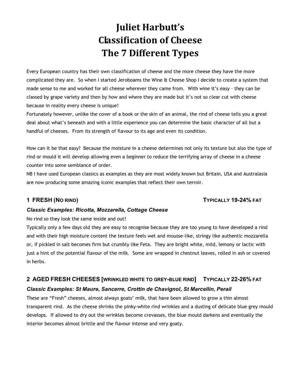 To Download Classification of Cheeses Document