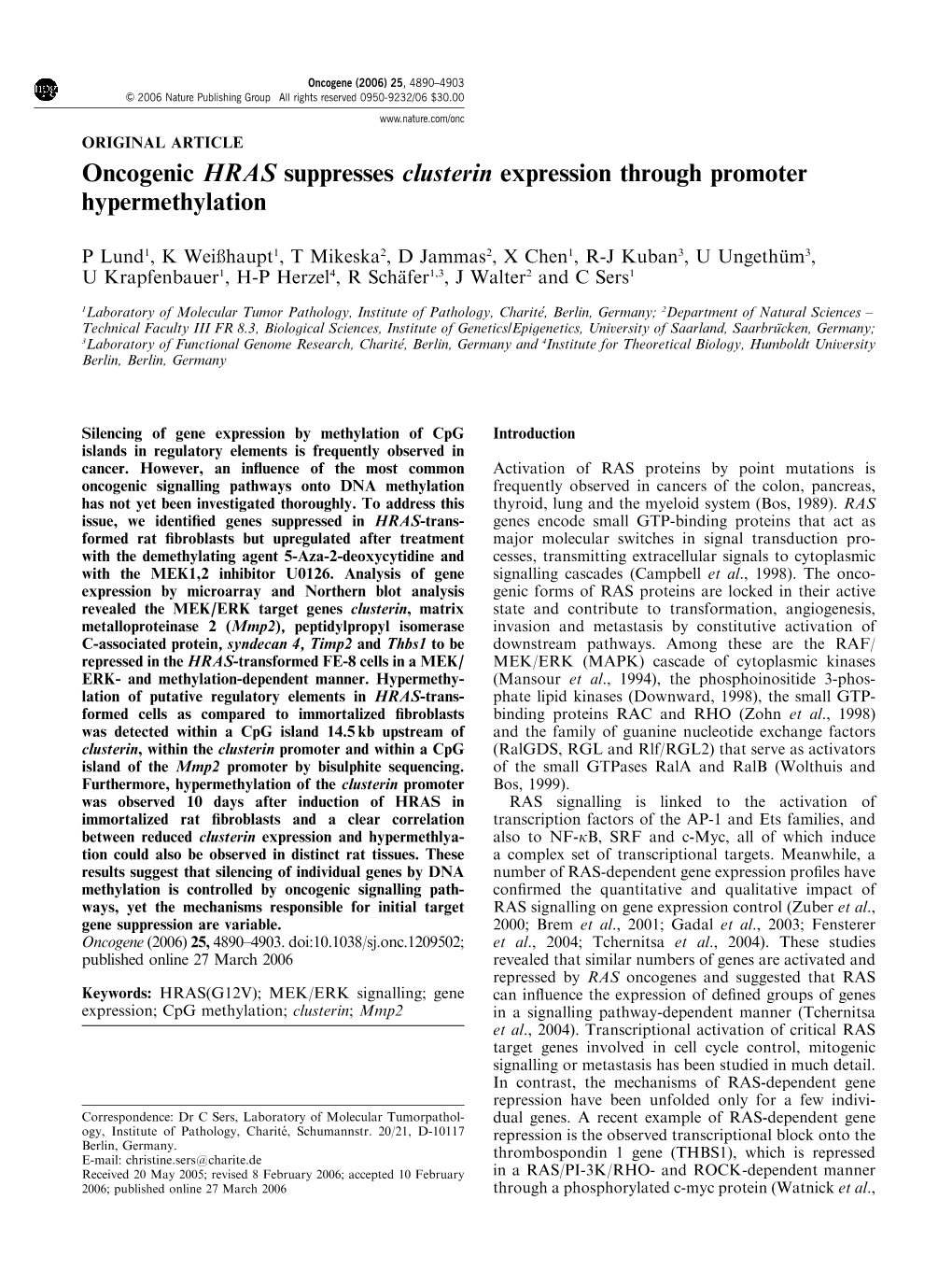 Oncogenic HRAS Suppresses Clusterin Expression Through Promoter Hypermethylation