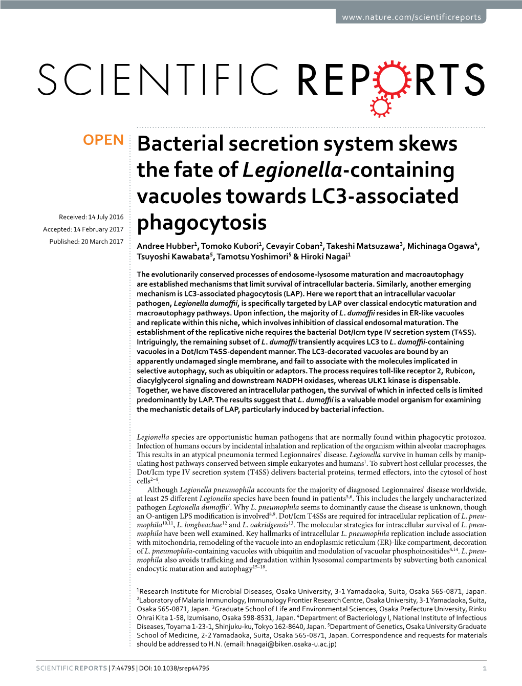 Bacterial Secretion System Skews the Fate of Legionella-Containing Vacuoles Towards LC3-Associated Phagocytosis