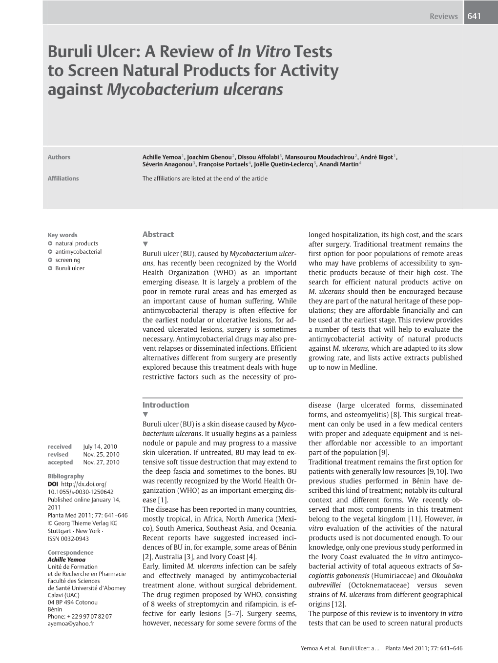 Buruli Ulcer: a Review of in Vitro Tests to Screen Natural Products for Activity Against Mycobacterium Ulcerans