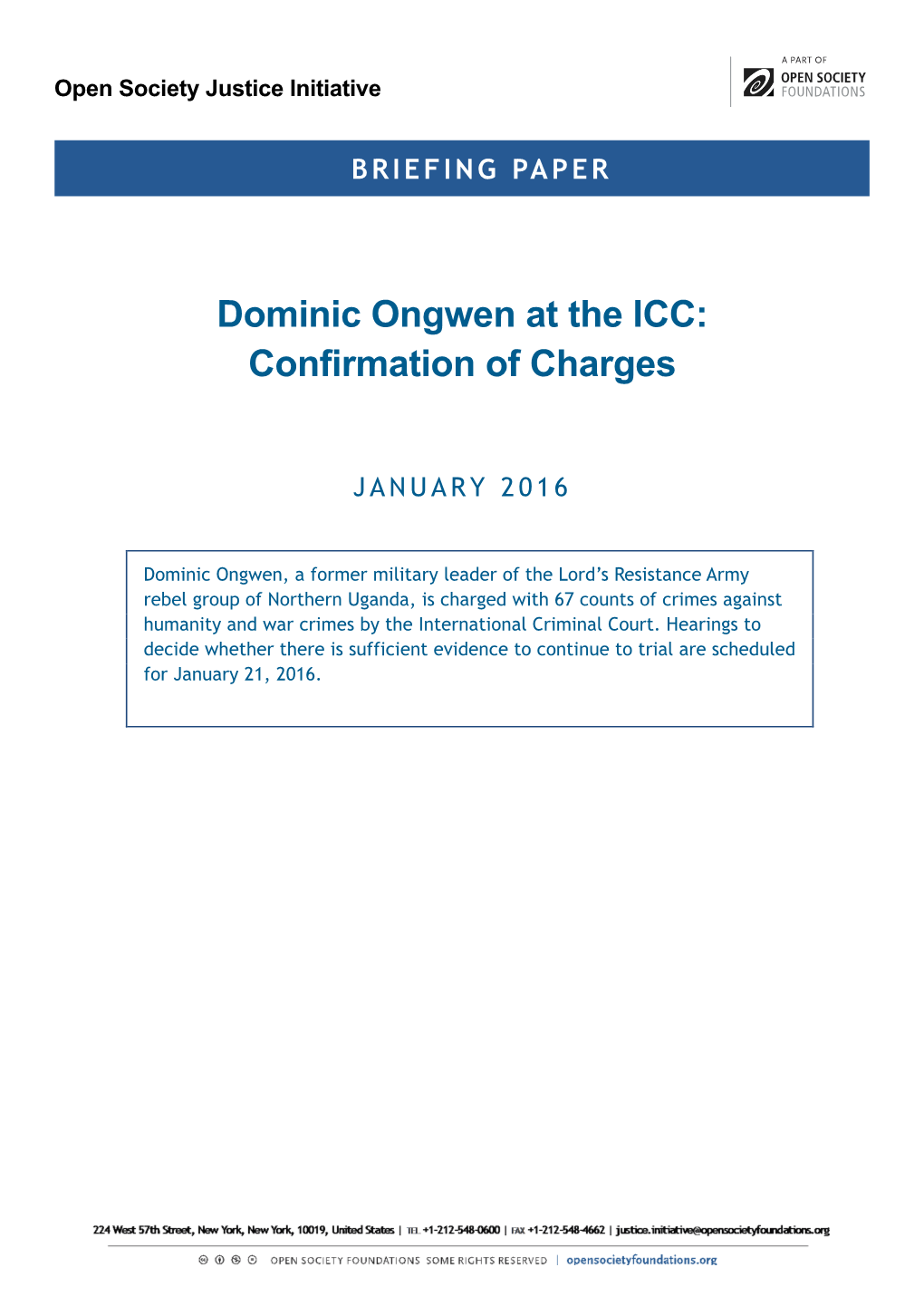 Dominic Ongwen at the ICC: Confirmation of Charges