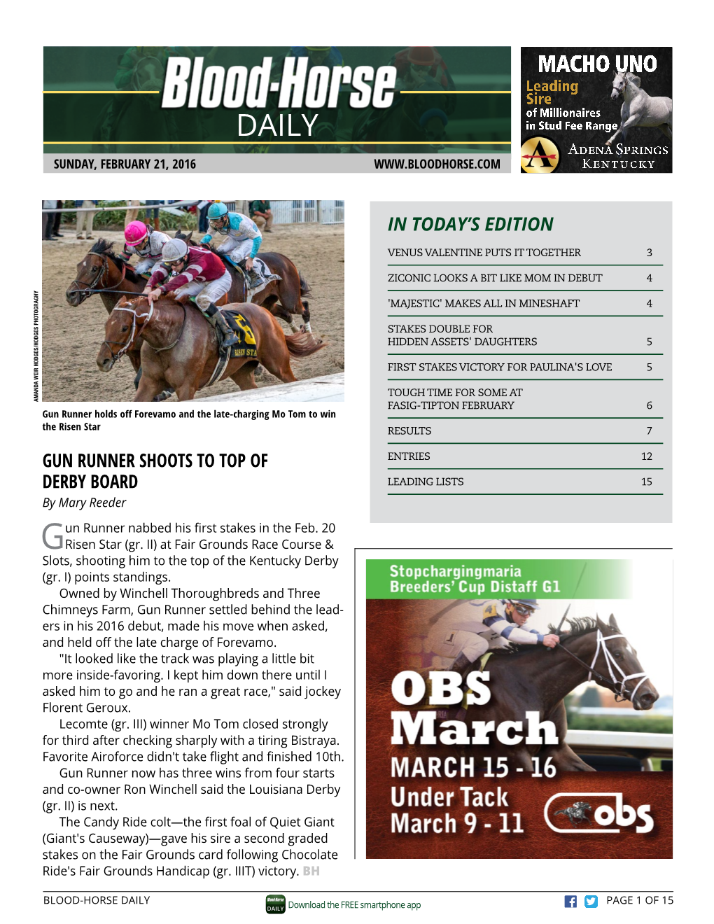 Gun Runner Shoots to Top of Derby Board in Today's