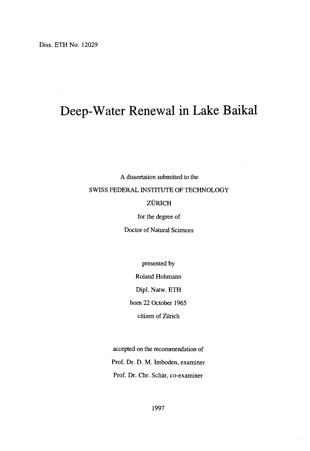 Deep-Water Renewal in Lake Baikal