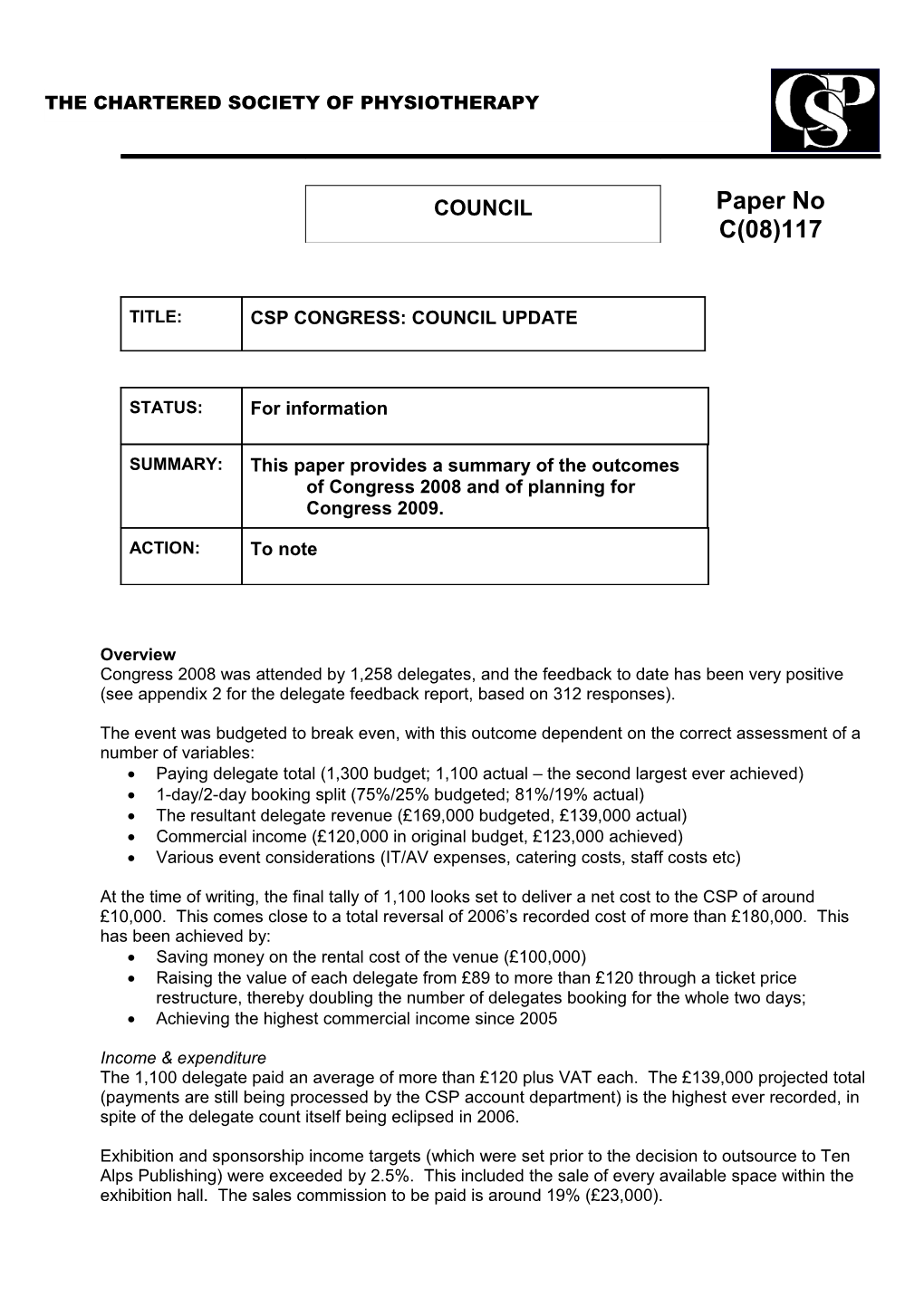 Csp Congress: Council Update