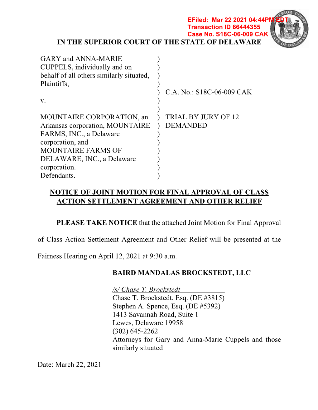 Cuppels V. Mountaire Class Action Settlement Administrator RG/2 Claims Administration LLC P.O