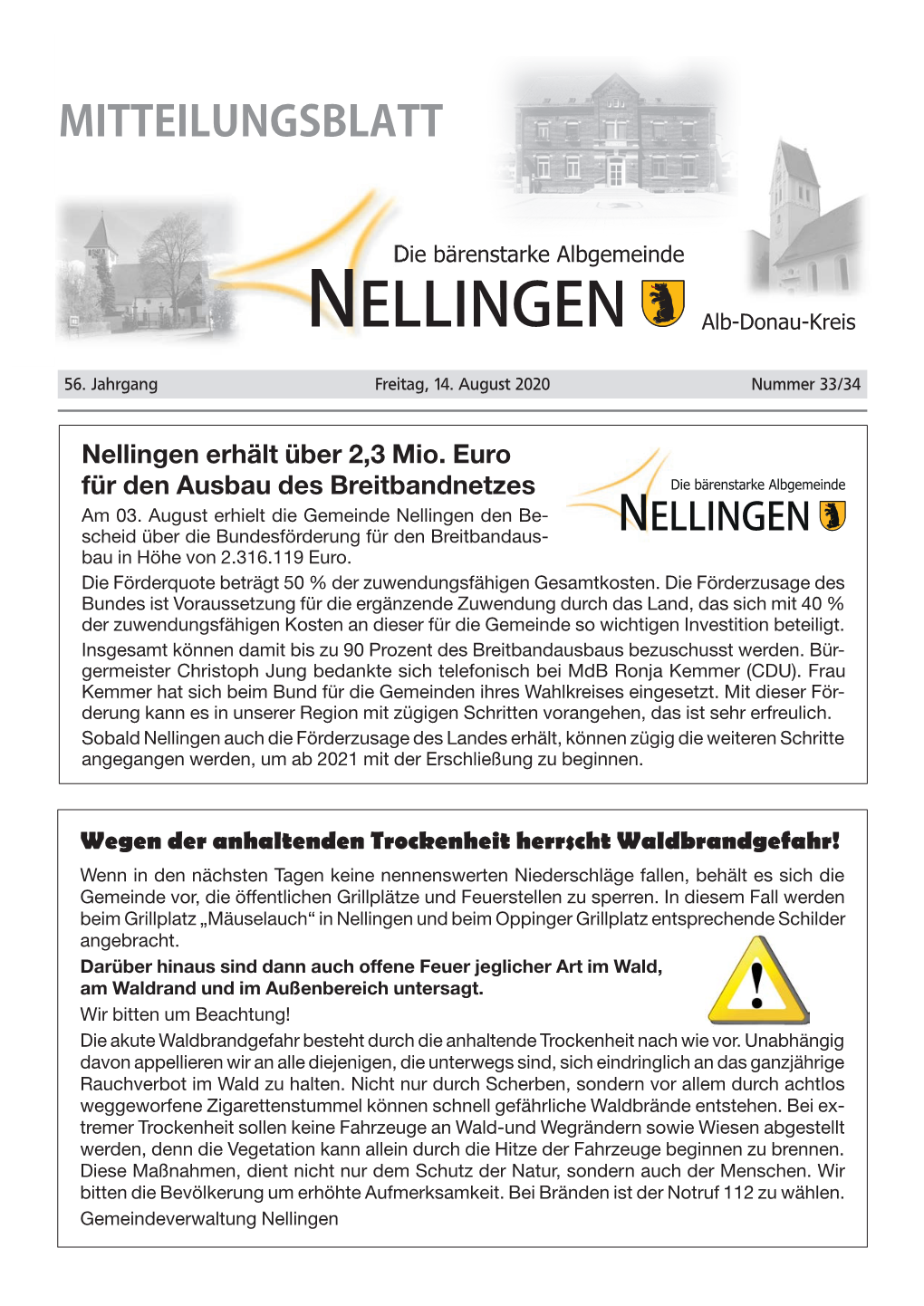 Nellingen Erhält Über 2,3 Mio. Euro Für Den Ausbau Des Breitbandnetzes Am 03