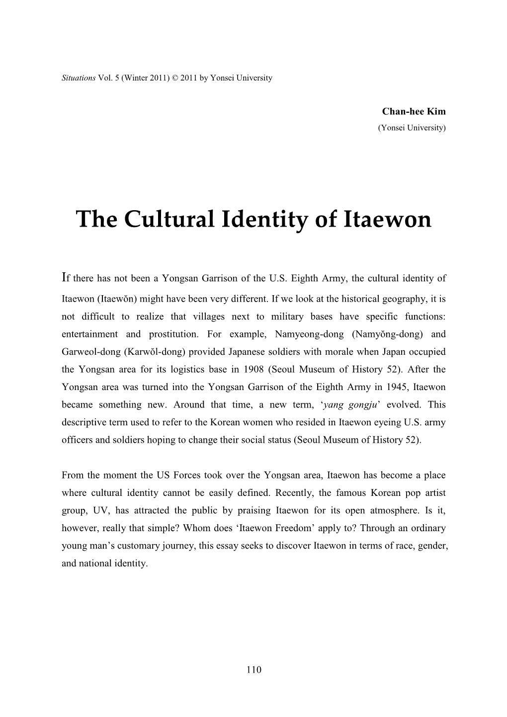 The Cultural Identity of Itaewon