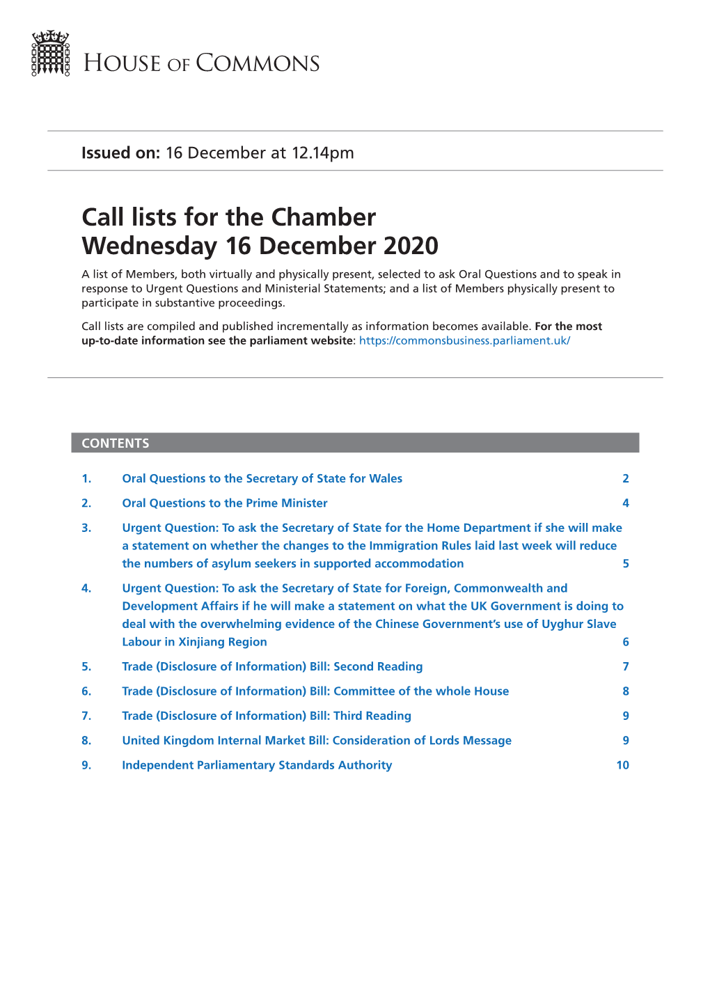 View Call Lists: Chamber PDF File 0.07 MB