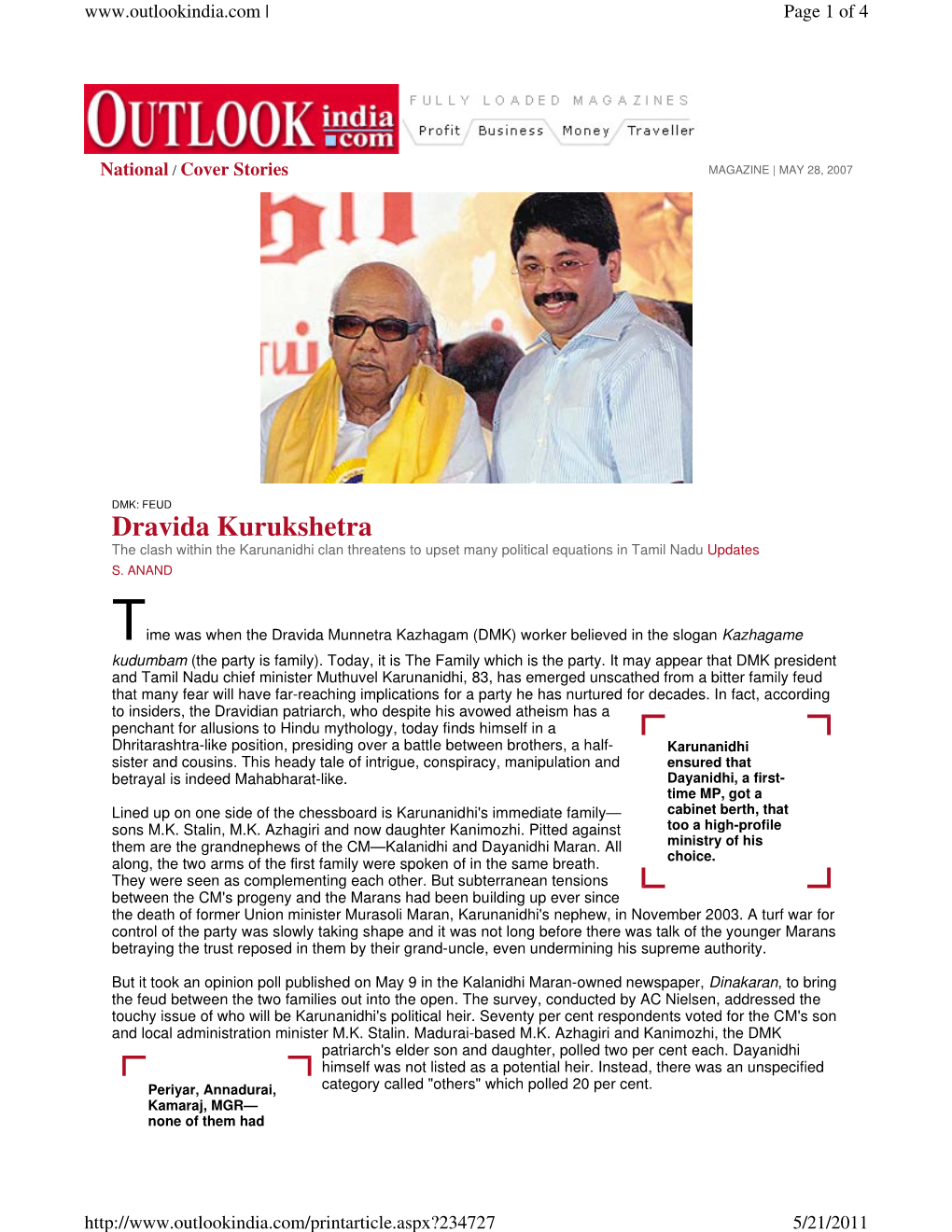 Dravida Kurukshetra the Clash Within the Karunanidhi Clan Threatens to Upset Many Political Equations in Tamil Nadu Updates S