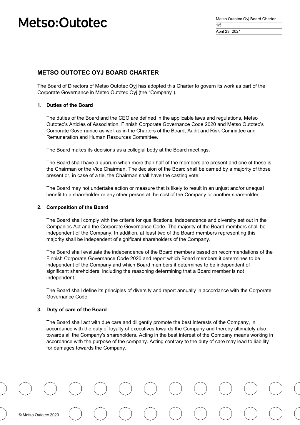 Metso Outotec Oyj Board Charter 1/5 April 23, 2021