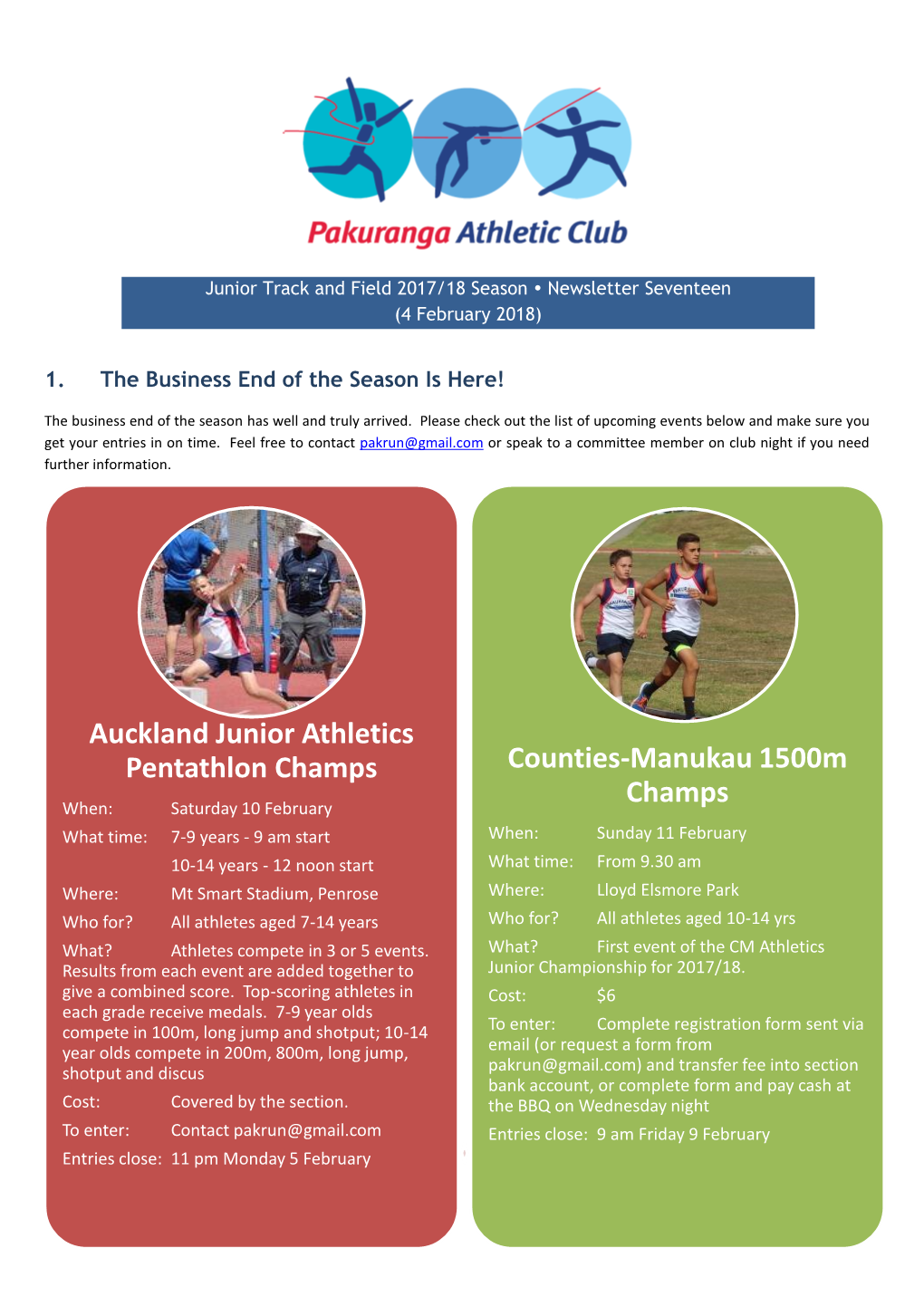Auckland Junior Athletics Pentathlon Champs Counties-Manukau 1500M Champs