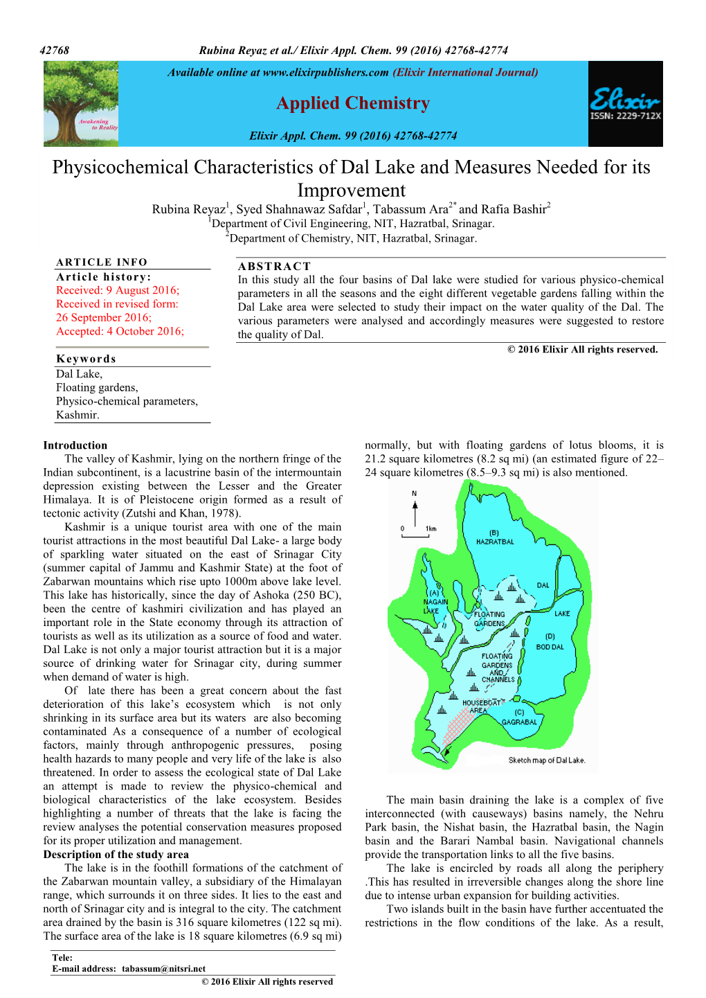 Physicochemical Characteristics of Dal Lake and Measures Needed For