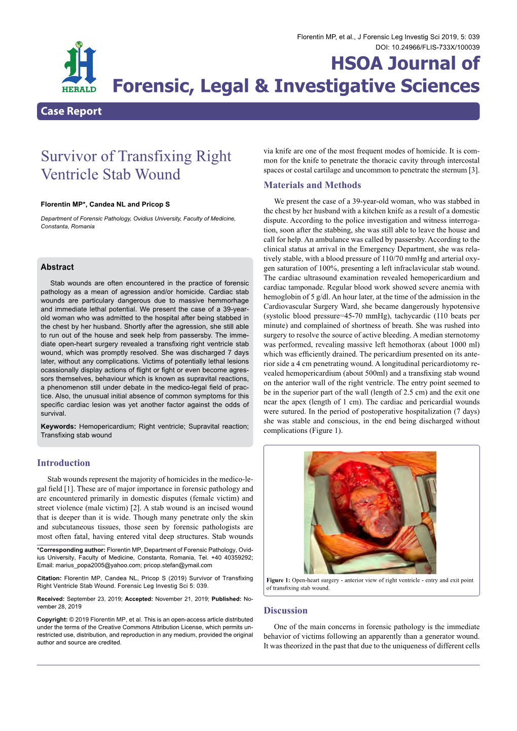 Survivor of Transfixing Right Ventricle Stab Wound