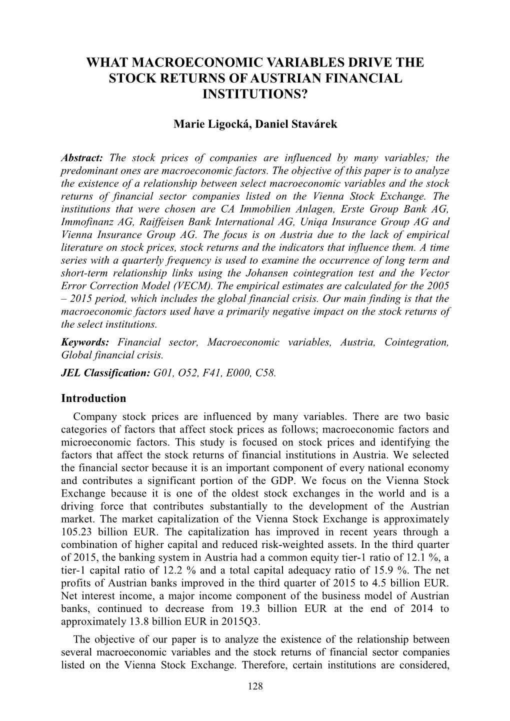 What Macroeconomic Variables Drive the Stock Returns of Austrian Financial Institutions?