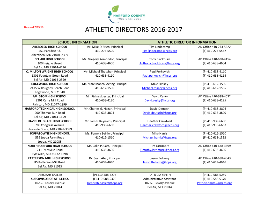Athletic Directors 2016-2017