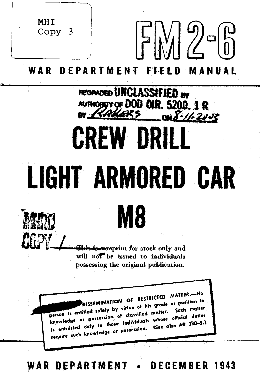 Crew Drill Light Armored Car M8