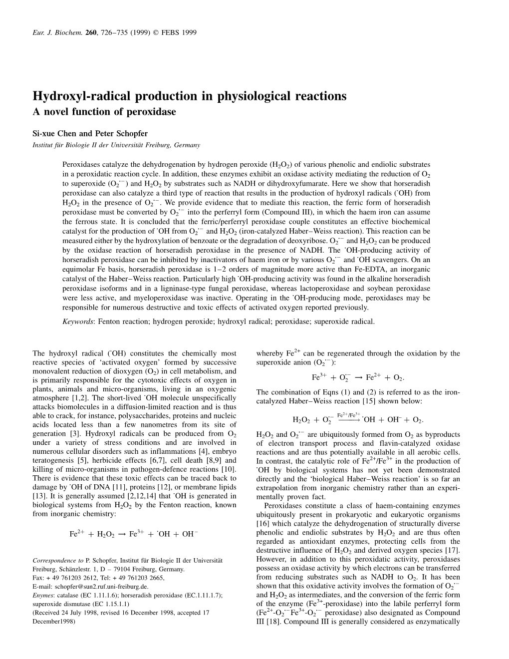 Hydroxyl-Radical Production in Physiological Reactions a Novel Function of Peroxidase