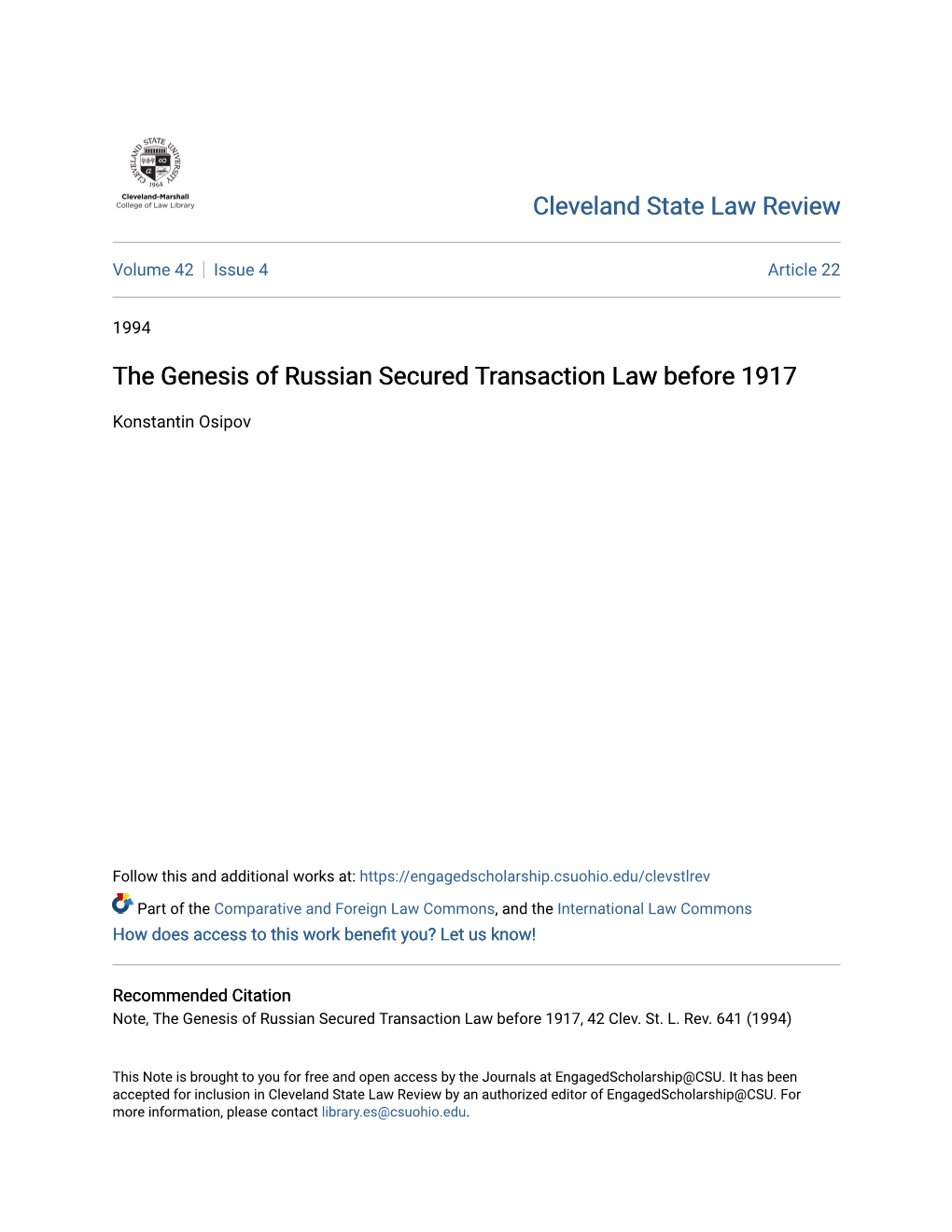 The Genesis of Russian Secured Transaction Law Before 1917